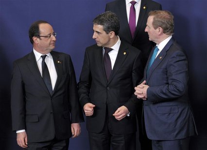 France's President Francois Hollande (L), his Bulgarian counterpart Rosen Plevneliev (C) and Ireland's Prime Minister Enda Kenny attend a Eu France's President Francois Hollande (L), his Bulgarian counterpart Rosen Plevneliev (C) and Ireland's Prime Minister Enda Kenny attend a Eu