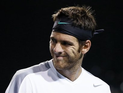 Juan Martin Del Potro of Argentina smiles during his men's singles match against Tommy Haas of Germany at the BNP Paribas Open ATP tennis to Juan Martin Del Potro of Argentina smiles during his men's singles match against Tommy Haas of Germany at the BNP Paribas Open ATP tennis to