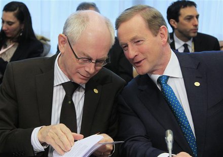 European Council President Herman Van Rompuy (L) talks with Ireland's Prime Minister Enda Kenny at the start of a Tripartite Social Summit a European Council President Herman Van Rompuy (L) talks with Ireland's Prime Minister Enda Kenny at the start of a Tripartite Social Summit a