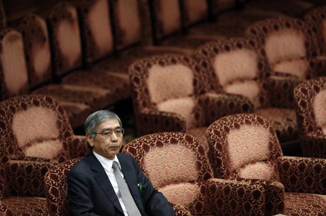 Bank of Japan (BOJ) governor Haruhiko Kuroda attends a hearings session at the upper house of the parliament in Tokyo March 11, 2013. REUTER Bank of Japan (BOJ) governor Haruhiko Kuroda attends a hearings session at the upper house of the parliament in Tokyo March 11, 2013. REUTER