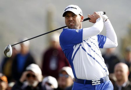 Sergio Garcia of Spain watches his tee shot on the first hole during the second round of the WGC-Accenture Match Play Championship golf tour Sergio Garcia of Spain watches his tee shot on the first hole during the second round of the WGC-Accenture Match Play Championship golf tour