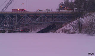 Two men were killed after semi truck plunges into Red Cedar River near Menomonie on March 12, 2013. (courtesy of FOX 11). Two men were killed after semi truck plunges into Red Cedar River near Menomonie on March 12, 2013. (courtesy of FOX 11).