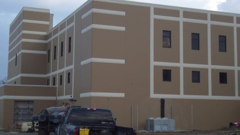 The new jail addition as seen from the rear of the building. Notice the windows, they provide an indirect view of the outside for prisoners, so they can maintain their sense of day and night. They can see out, but you can't see in. The new jail addition as seen from the rear of the building. Notice the windows, they provide an indirect view of the outside for prisoners, so they can maintain their sense of day and night. They can see out, but you can't see in.