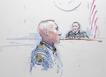 Army Staff Sergeant Robert Bales (L) and Judge Col. Jeffery R. Nance is seen in a courtroom sketch as he is arraigned on 16 counts of premed Army Staff Sergeant Robert Bales (L) and Judge Col. Jeffery R. Nance is seen in a courtroom sketch as he is arraigned on 16 counts of premed