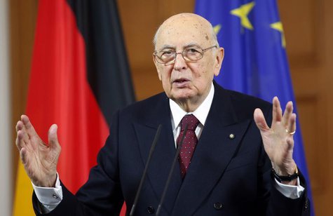 Italy's President Giorgio Napolitano gestures during a news conference following talks with German counterpart Joachim Gauck in Berlin Febru Italy's President Giorgio Napolitano gestures during a news conference following talks with German counterpart Joachim Gauck in Berlin Febru