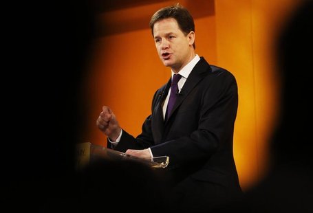 Britain's Deputy Prime Minister and leader of the Liberal Democrats, Nick Clegg, delivers his keynote speech at the party's spring conferenc Britain's Deputy Prime Minister and leader of the Liberal Democrats, Nick Clegg, delivers his keynote speech at the party's spring conferenc