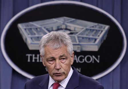 U.S. Secretary of Defense Chuck Hagel speaks at his news conference at the Pentagon in Washington March 15, 2013. REUTERS/Yuri Gripas U.S. Secretary of Defense Chuck Hagel speaks at his news conference at the Pentagon in Washington March 15, 2013. REUTERS/Yuri Gripas