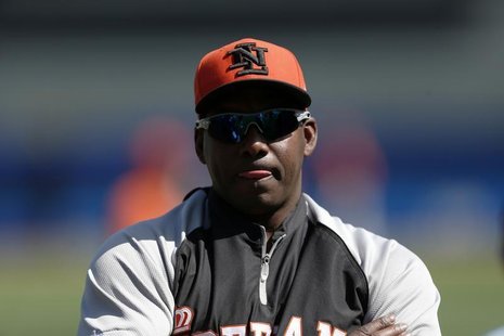 Team Netherlands manager Hensley Meulens watches his players during practice day for the semifinal round of the World Baseball Classic in Sa Team Netherlands manager Hensley Meulens watches his players during practice day for the semifinal round of the World Baseball Classic in Sa