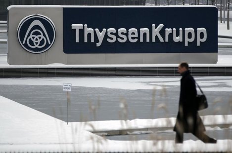 A man walks past a logo of Germany's industrial conglomerate ThyssenKrupp AGat their headquarters in Essen January 16, 2013. REUTERS/Ina Fas A man walks past a logo of Germany's industrial conglomerate ThyssenKrupp AGat their headquarters in Essen January 16, 2013. REUTERS/Ina Fas