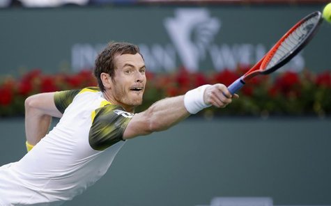 Andy Murray of Britain reaches but misses a serve by Juan Martin Del Potro of Argentina during their men's singles quarterfinal match at the Andy Murray of Britain reaches but misses a serve by Juan Martin Del Potro of Argentina during their men's singles quarterfinal match at the
