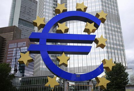 A structure showing the Euro currency sign is seen in front of the European Central Bank (ECB) headquarters in Frankfurt July 11, 2012. REUT A structure showing the Euro currency sign is seen in front of the European Central Bank (ECB) headquarters in Frankfurt July 11, 2012. REUT