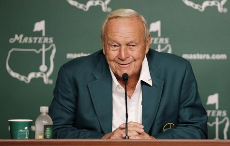 Honorary starter Arnold Palmer attends a press conference during the ceremonial tee-off before first round play in the 2012 Masters Golf Tou Honorary starter Arnold Palmer attends a press conference during the ceremonial tee-off before first round play in the 2012 Masters Golf Tou