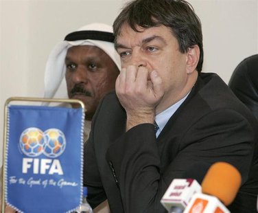 Jerome Champagne (R), FIFA's director for international relations, attend a meeting with Kuwaiti Clubs in Kuwait February 9, 2008. REUTERS/T Jerome Champagne (R), FIFA's director for international relations, attend a meeting with Kuwaiti Clubs in Kuwait February 9, 2008. REUTERS/T