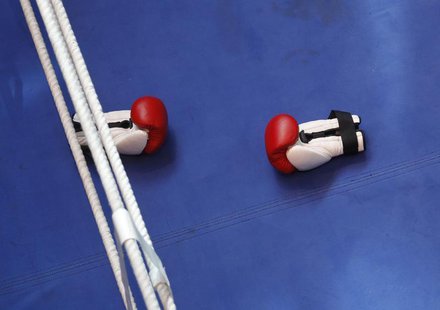 Boxing gloves are seen during a training session of heavyweight title holder boxer Vladimir Klitschko of Ukraine in Duesseldorf March 17, 20 Boxing gloves are seen during a training session of heavyweight title holder boxer Vladimir Klitschko of Ukraine in Duesseldorf March 17, 20