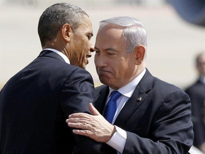 U.S. President Barack Obama hugs Israeli Prime Minister Benjamin Netanyahu at Ben Gurion International Airport Airport in Tel Aviv March 20, U.S. President Barack Obama hugs Israeli Prime Minister Benjamin Netanyahu at Ben Gurion International Airport Airport in Tel Aviv March 20,