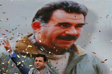Selahattin Demirtas, co-chairman of the pro-Kurdish Peace and Democracy Party (BDP), gestures during a rally to celebrate the spring festiva Selahattin Demirtas, co-chairman of the pro-Kurdish Peace and Democracy Party (BDP), gestures during a rally to celebrate the spring festiva