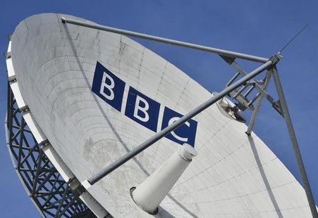 A satellite transmission dish is seen near BBC Television Centre at White City in London February 18, 2013. REUTERS/Toby Melville A satellite transmission dish is seen near BBC Television Centre at White City in London February 18, 2013. REUTERS/Toby Melville