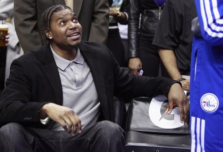 Injured Philadelphia 76ers center Andrew Bynum sits on the bench before the start of the Indiana Pacers versus the 76ers NBA basketball game Injured Philadelphia 76ers center Andrew Bynum sits on the bench before the start of the Indiana Pacers versus the 76ers NBA basketball game