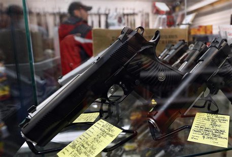 A display of 7-round .45 caliber handguns are seen at Coliseum Gun Traders Ltd. in Uniondale, New York January 16, 2013. REUTERS/Shannon Sta A display of 7-round .45 caliber handguns are seen at Coliseum Gun Traders Ltd. in Uniondale, New York January 16, 2013. REUTERS/Shannon Sta