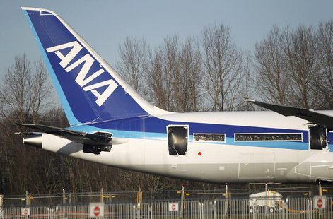 An All Nippon Airways (ANA) of Japan 787 Dreamliner jet sits idle on the tarmac parking at Paine Field in Everett, Washington, January 17, 2 An All Nippon Airways (ANA) of Japan 787 Dreamliner jet sits idle on the tarmac parking at Paine Field in Everett, Washington, January 17, 2