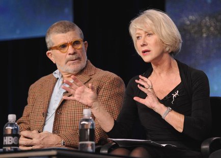 Writer, director and executive producer David Mamet (L) and British actress Helen Mirren take part in a panel discussion of HBO's "Phil Spec Writer, director and executive producer David Mamet (L) and British actress Helen Mirren take part in a panel discussion of HBO's "Phil Spec