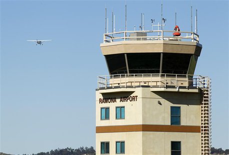 The air traffic control tower is shown at the Ramona Airport in Ramona, California March 12, 2013. REUTERS/Mike Blake The air traffic control tower is shown at the Ramona Airport in Ramona, California March 12, 2013. REUTERS/Mike Blake