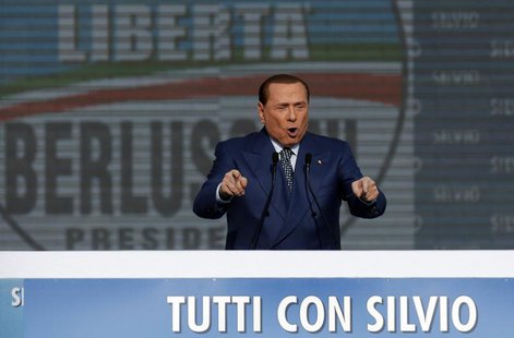 Italy's former Prime Minister Silvio Berlusconi gestures during a meeting in Rome March 23, 2013. REUTERS/Yara Nardi Italy's former Prime Minister Silvio Berlusconi gestures during a meeting in Rome March 23, 2013. REUTERS/Yara Nardi