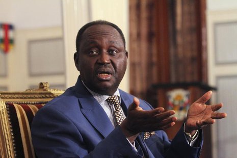 Central African Republic president Francois Bozize speaks during a news conference at the presidential palace in Bangui January 8, 2013. REU Central African Republic president Francois Bozize speaks during a news conference at the presidential palace in Bangui January 8, 2013. REU