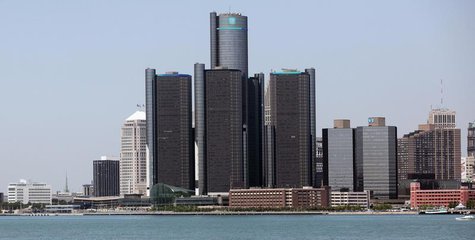 The city of Detroit skyline, including General Motors Global Headquarters, is seen along the Detroit River from Windsor, Canada June 15, 201 The city of Detroit skyline, including General Motors Global Headquarters, is seen along the Detroit River from Windsor, Canada June 15, 201