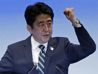 Japan's Prime Minister Shinzo Abe gestures as he delivers his speech during the ruling Liberal Democratic Party (LDP) annual convention in T Japan's Prime Minister Shinzo Abe gestures as he delivers his speech during the ruling Liberal Democratic Party (LDP) annual convention in T