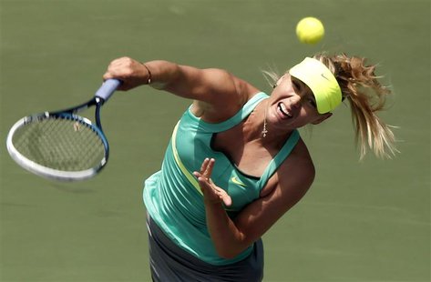 Maria Sharapova of Russia serves during her victory over Sara Errani of Italy in their quarter-final match at the Sony Open tennis tournamen Maria Sharapova of Russia serves during her victory over Sara Errani of Italy in their quarter-final match at the Sony Open tennis tournamen