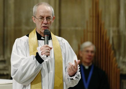 The new Archbishop of Canterbury Justin Welby speaks to the congregation during his first service at Canterbury Cathedral in southern Englan The new Archbishop of Canterbury Justin Welby speaks to the congregation during his first service at Canterbury Cathedral in southern Englan