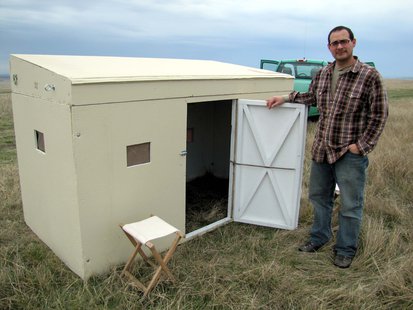 Ruben Mares demonstrates a viewing blind - Photo courtesy Ft. Pierre Ranger District Ruben Mares demonstrates a viewing blind - Photo courtesy Ft. Pierre Ranger District