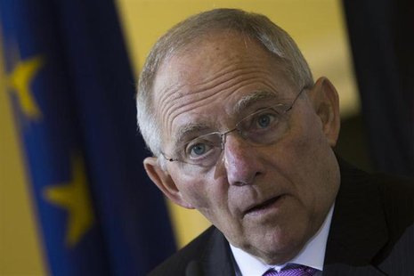 German Finance Minister Wolfgang Schaeuble speaks during a news conference presenting the annual report of Germany's customs agency, Zoll, a German Finance Minister Wolfgang Schaeuble speaks during a news conference presenting the annual report of Germany's customs agency, Zoll, a
