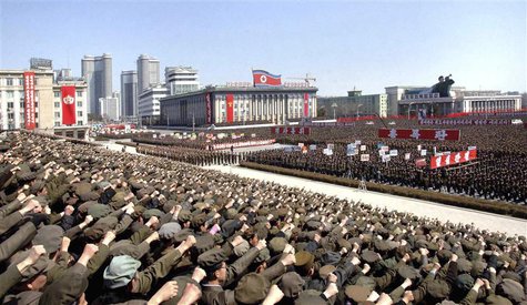 North Koreans including soldiers attend a rally in support of North Korean leader Kim Jong-un's order to put its missile units on standby in North Koreans including soldiers attend a rally in support of North Korean leader Kim Jong-un's order to put its missile units on standby in