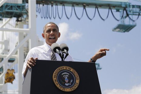 U.S. President Barack Obama gestures as he delivers remarks on infrastructure investment at PortMiami in Miami, Florida, March 29, 2013. REU U.S. President Barack Obama gestures as he delivers remarks on infrastructure investment at PortMiami in Miami, Florida, March 29, 2013. REU