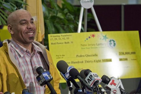 Pedro Quezada, winner of the Powerball lottery, attends a news conference at the New Jersey Lottery headquarters in Trenton, March 26, 2013. Pedro Quezada, winner of the Powerball lottery, attends a news conference at the New Jersey Lottery headquarters in Trenton, March 26, 2013.