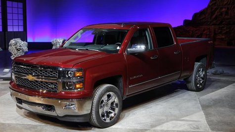 General Motors displays its 2014 Chevrolet Silverado full-size pickup truck after unveiling it and the 2014 GMC Sierra full-size pickup in P General Motors displays its 2014 Chevrolet Silverado full-size pickup truck after unveiling it and the 2014 GMC Sierra full-size pickup in P