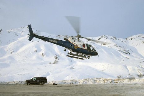 The Helo-1 helicopter is pictured at Hatcher Pass, Alaska, in this handout photo from 2008, courtesy of the Alaska State Troopers. The Alask The Helo-1 helicopter is pictured at Hatcher Pass, Alaska, in this handout photo from 2008, courtesy of the Alaska State Troopers. The Alask