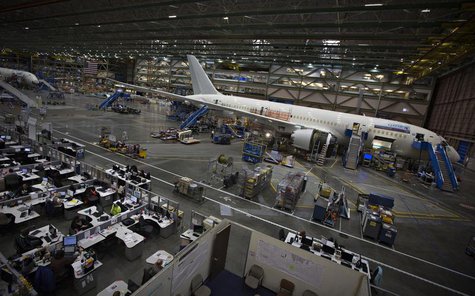 A Boeing 787 sits on the assembly line at the company's operations in Everett, Washington, October 18, 2012. REUTERS/Andy Clark A Boeing 787 sits on the assembly line at the company's operations in Everett, Washington, October 18, 2012. REUTERS/Andy Clark