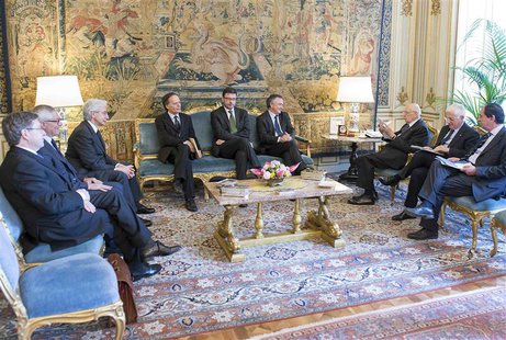 Italian President Giorgio Napolitano (3rd R) meets the "wise men", a panel of experts he appointed to help find a way out of the political d Italian President Giorgio Napolitano (3rd R) meets the "wise men", a panel of experts he appointed to help find a way out of the political d