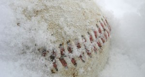 Baseball in snow. Photo courtesy UWSP Athletic Dept.
Baseball in snow. Photo courtesy UWSP Athletic Dept.