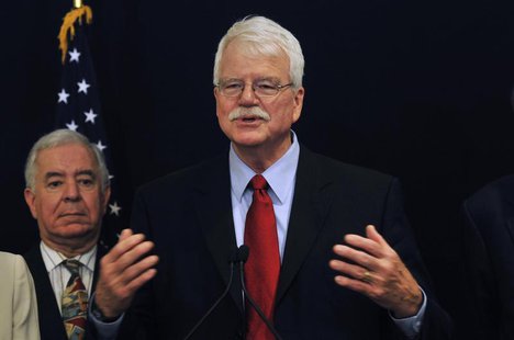 U.S. Representative George Miller speaks during a visit by him and his colleagues discussing bilateral relationships between Egypt and the U U.S. Representative George Miller speaks during a visit by him and his colleagues discussing bilateral relationships between Egypt and the U