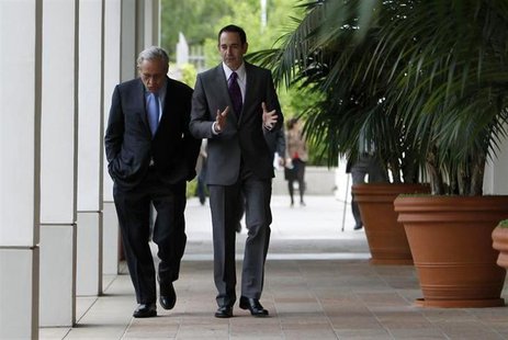 Bob Woodward (L), a former Washington Post reporter takes a tour of the Richard Nixon Presidential Library with director Timothy Naftali bef Bob Woodward (L), a former Washington Post reporter takes a tour of the Richard Nixon Presidential Library with director Timothy Naftali bef