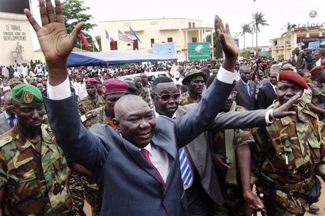 Central African Republic's new leader Michel Djotodia greets his supporters at a rally in favor of the Seleka rebel alliance in downtown Ban Central African Republic's new leader Michel Djotodia greets his supporters at a rally in favor of the Seleka rebel alliance in downtown Ban