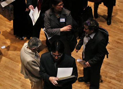 People wait in line to meet a job recruiter at the UJA-Federation Connect to Care job fair in New York March 6, 2013. REUTERS/Shannon Staple People wait in line to meet a job recruiter at the UJA-Federation Connect to Care job fair in New York March 6, 2013. REUTERS/Shannon Staple