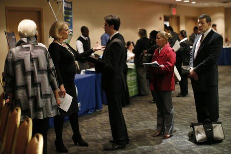Job seekers wait to meet with employers at a career fair in New York City, October 24, 2012. REUTERS/Mike Segar Job seekers wait to meet with employers at a career fair in New York City, October 24, 2012. REUTERS/Mike Segar