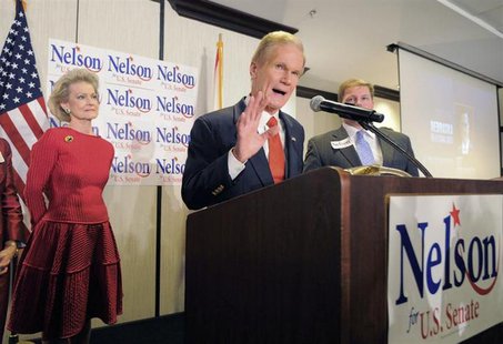 U.S. Sen. Bill Nelson West (R-FL) addresses supporters during his victory rally in Orlando, Florida, November 6, 2012. REUTERS/Scott A. Mill U.S. Sen. Bill Nelson West (R-FL) addresses supporters during his victory rally in Orlando, Florida, November 6, 2012. REUTERS/Scott A. Mill