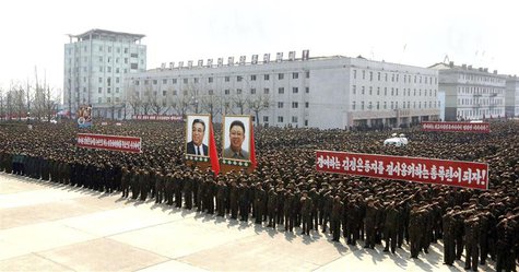 North Koreans attend a rally held to gather their willingness for a victory in a possible war against the United States and South Korea in N North Koreans attend a rally held to gather their willingness for a victory in a possible war against the United States and South Korea in N