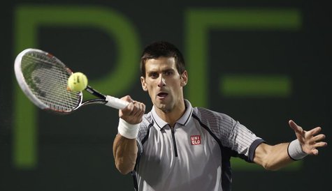 Serbia's Novak Djokovic returns a shot to Germany's Tommy Haas in their men's singles fourth round match at the Sony Open tennis tournament Serbia's Novak Djokovic returns a shot to Germany's Tommy Haas in their men's singles fourth round match at the Sony Open tennis tournament